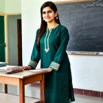 **

"A professional female teacher in Pakistan, wearing a traditional Shalwar Kameez in a classroom setting, fully clothed, appropriate attire, safe for work, perfect anatomy, natural proportions, family-friendly, high quality, showing her teaching enthusiastically."

**