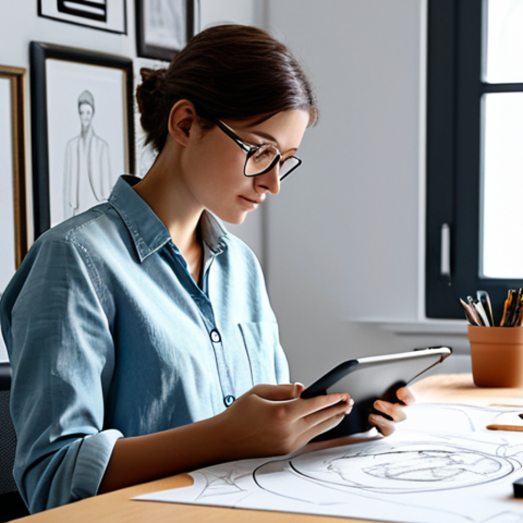 캐릭터디자인 자격증 학습을 위한 무료 자료 활용 - **Prompt:** A professional female character designer in her studio, working on a digital tablet, ful...