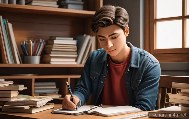 캐릭터디자인 자격증과 취업 성공 스토리 - **Prompt 1: The Aspiring Character Designer's Study**
"A young, focused character designer, appe...