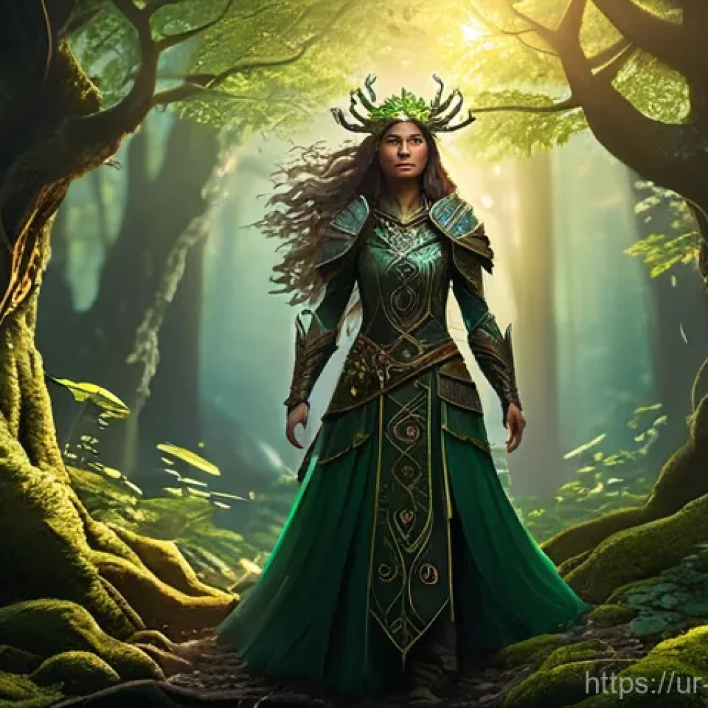 캐릭터디자인 포트폴리오 촬영 팁 - **Prompt 1: "The Forest Guardian's Solitude"**
    A powerful and ancient female forest guardian, st...