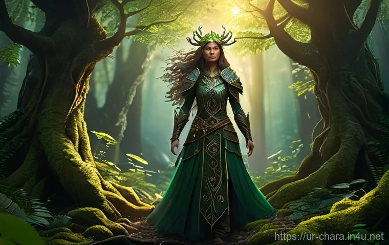 캐릭터디자인 포트폴리오 촬영 팁 - **Prompt 1: "The Forest Guardian's Solitude"**
    A powerful and ancient female forest guardian, st...