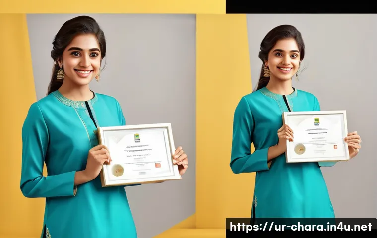 캐릭터디자인 자격증 취득 후 직무 변경 사례 - **Prompt 1: Joy of Certification and Future Aspirations**
A young Pakistani woman, in her early ...