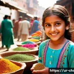 캐릭터디자인 관련 온라인 교육 플랫폼 - **Prompt:** "A cheerful young girl, around 7 years old, wearing a colorful shalwar kameez with intri...