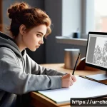 캐릭터디자인 자격증 필기 시험 준비 과정 - **Prompt 1: The Visionary Character Designer at Work**
    "A talented female character designer, in...