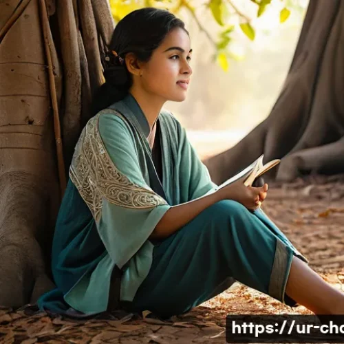 Home 17 캐릭터디자인 실기 시험에서의 창의성 발휘법 - **Prompt:** A young female storyteller, aged around 20-25, sitting thoughtfully under the ancient, s...