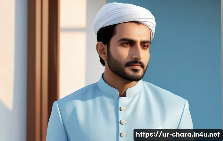 캐릭터디자인에서의 색채학 활용법 - A calm, intelligent male character dressed in light blue and white attire, symbolizing peace and tru...