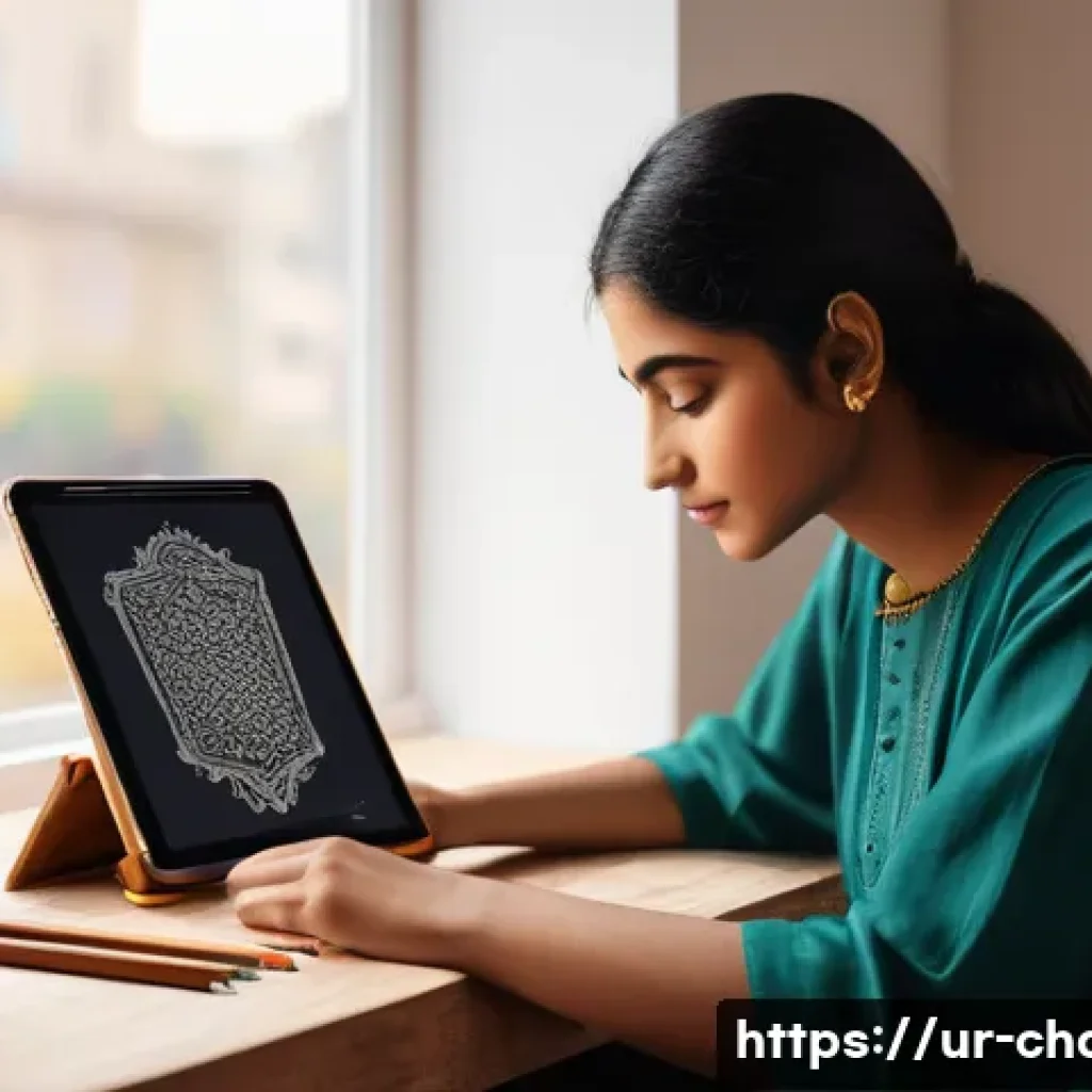 캐릭터디자인 자격증 학습에서 필요한 도구 - A detailed digital art workspace showcasing a Pakistani character designer at work, featuring an iPa...