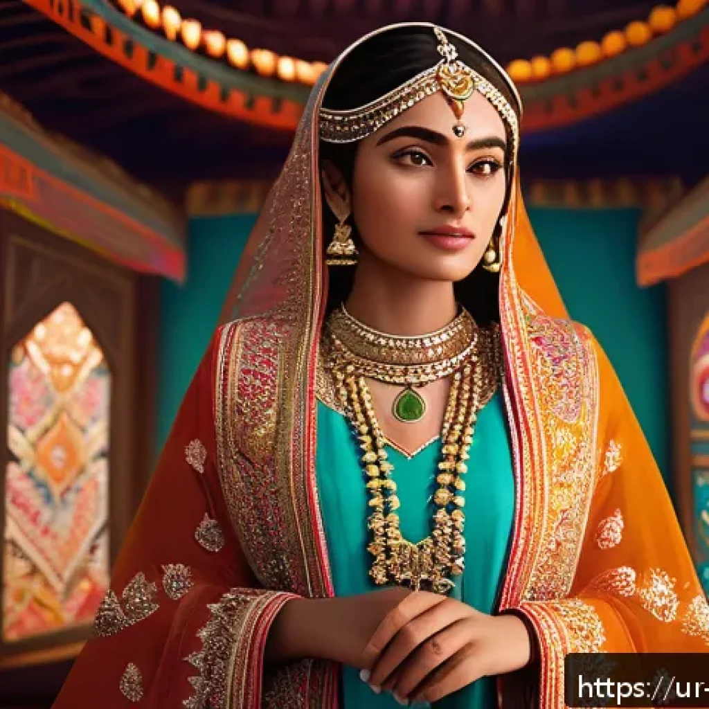 캐릭터디자인 직무에서 요구되는 최신 기술 - A highly detailed 3D character design of a young Pakistani woman wearing traditional colorful attire...