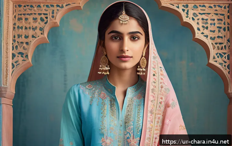 캐릭터디자인과 패턴디자인의 연관성 - A detailed character design of a young Pakistani female artist wearing traditional attire inspired b...
