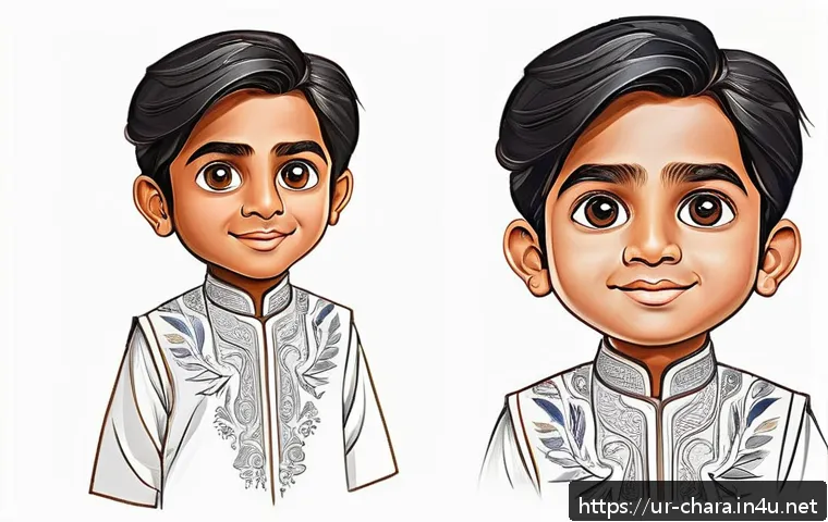캐릭터디자인에서의 기초 드로잉 강화법 - A dynamic character design sketch featuring a young South Asian boy with large expressive eyes and s...