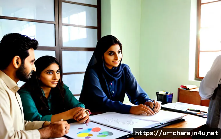 Home 17 캐릭터디자이너로서의 리더십 발휘 사례 - Photorealistic creative studio in Lahore, confident Pakistani character designer in modest shalwar k...